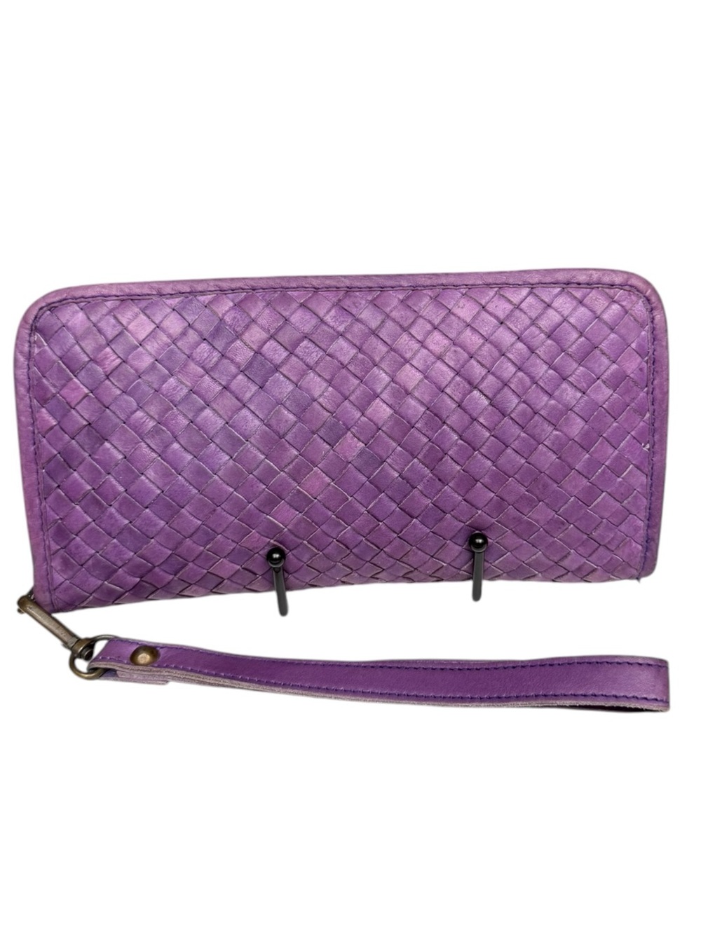 Viola Castellani Milano Purple Woven Leather Wristlet Wallet Clutch Italy